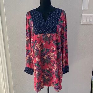Anthropologie Maeve Floral Pink‎ and Navy Long Sleeve Dress